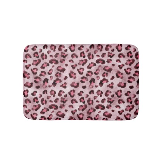 Pink Leopard Print Artistic Wild Cat Fur Texture バスマット (正面)