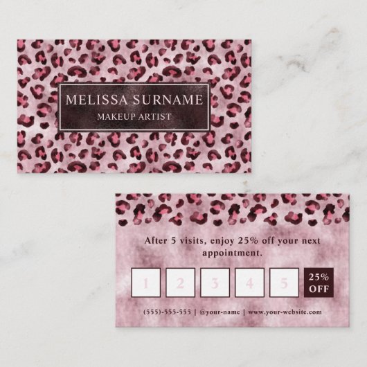 Pink Leopard Print Makeup Artist Loyalty Card 名刺 (正面/裏面)
