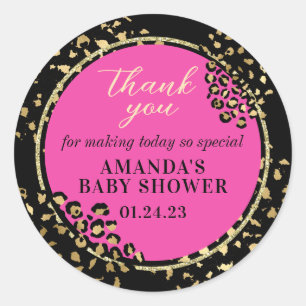 Pink Leopard Print Thank You Sticker ラウンドシール