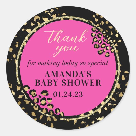 Pink Leopard Print Thank You Sticker ラウンドシール (正面)