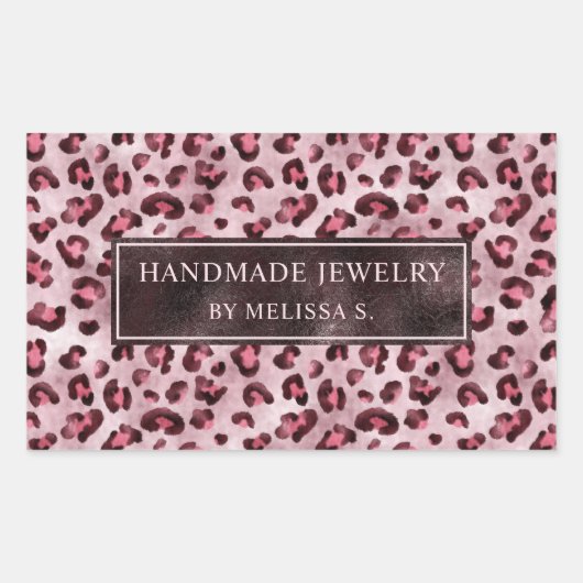 Pink Leopard Print With Faux Foil And Custom Text 長方形シール (正面)