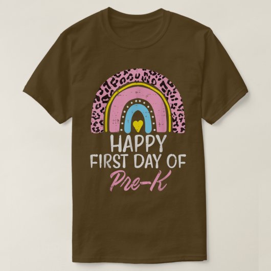 Pink Leopard Rainbow Happy First Day Of PreK Prek  Tシャツ (デザイン正面)