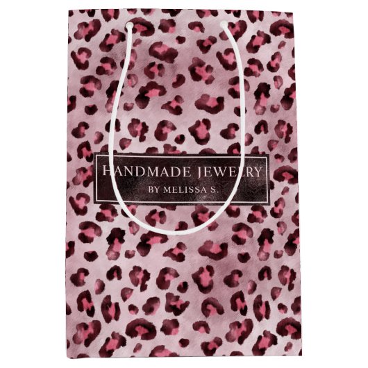 Pink Leopard Small Business Product Packaging ミディアムペーパーバッグ (正面)