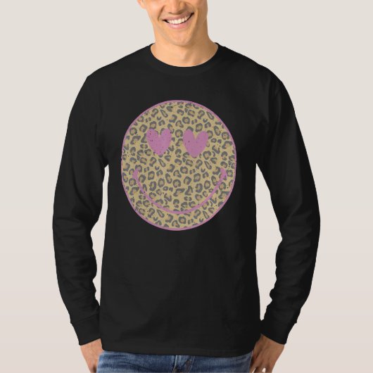 Pink Leopard Smile Face  Heart Eyes Happy Face Tシャツ (正面)
