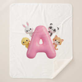 Pink Letter A Forest Animals Baby Sherpa Blanket シェルパブランケット