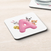 Pink Letter A Forest Animals Coaster Set コースター (左側)