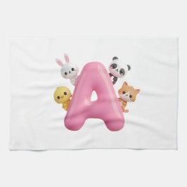 Pink Letter A Forest Animals Kitchen Towel キッチンタオル