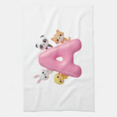 Pink Letter A Forest Animals Kitchen Towel キッチンタオル (縦)
