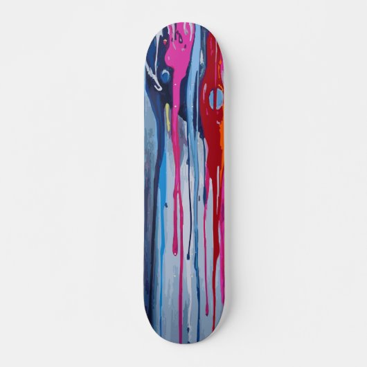 Pink Light Blue and Red Paint Drip Abstract Art スケートボード (正面)