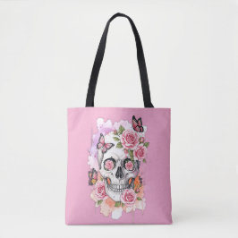 Pink Light Legacy - Gothic Skull & Rose Tote Bag トートバッグ