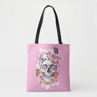 Pink Light Legacy - Gothic Skull & Rose Tote Bag トートバッグ