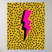 Pink Lightening Bolt on Dotted Yellow Pop Art ポスター (正面)