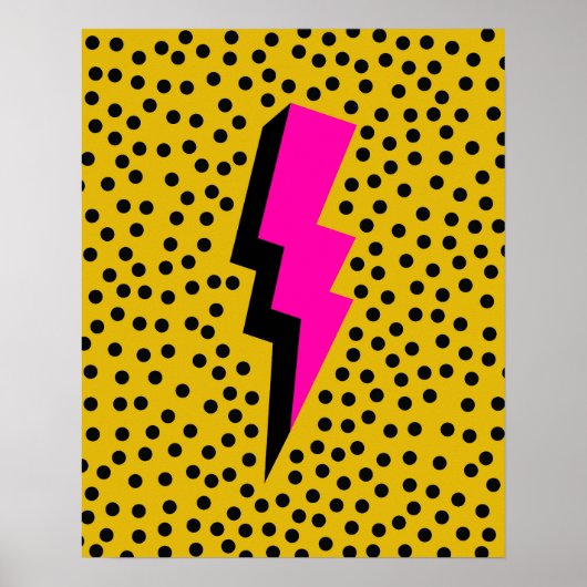 Pink Lightening Bolt on Dotted Yellow Pop Art ポスター (正面)