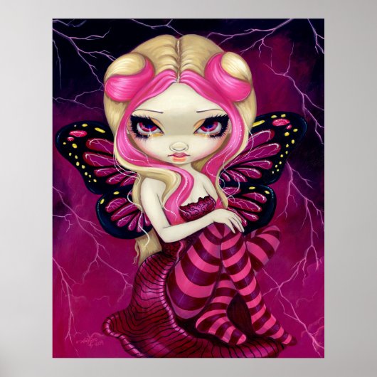Pink Lightning fantasy fairy Art Print ポスター (正面)