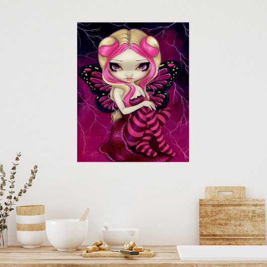 Pink Lightning fantasy fairy Art Print ポスター (キッチン)