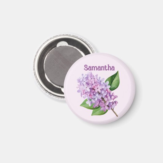 Pink Lilac Blossom Custom Name Magnet マグネット (正面/裏面)