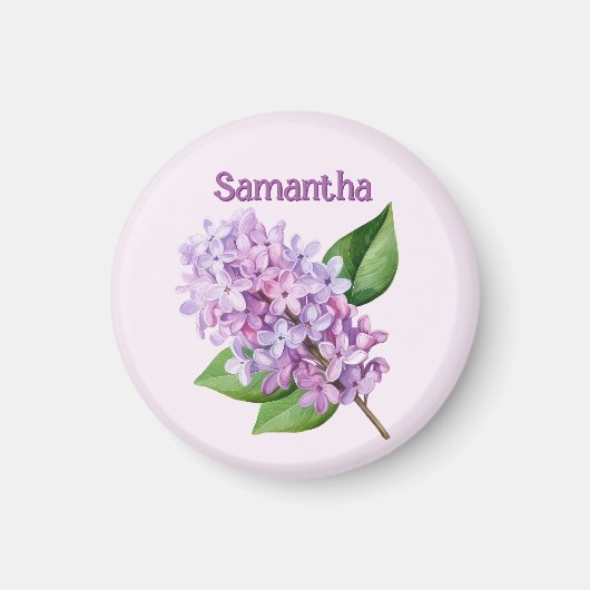 Pink Lilac Blossom Custom Name Magnet マグネット (正面)