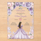 Pink Lilac Mis Quince 15 Anos Crown Quinceañera アクリル招待状 (正面)
