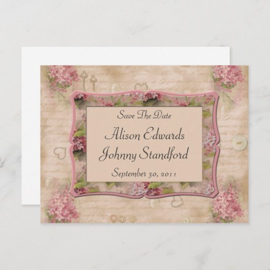 Pink Lilacs日付の保存 案内ポストカード (正面/裏面)