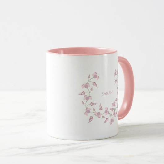 Pink & Lillac Floral Wreath with Name マグカップ (正面右)