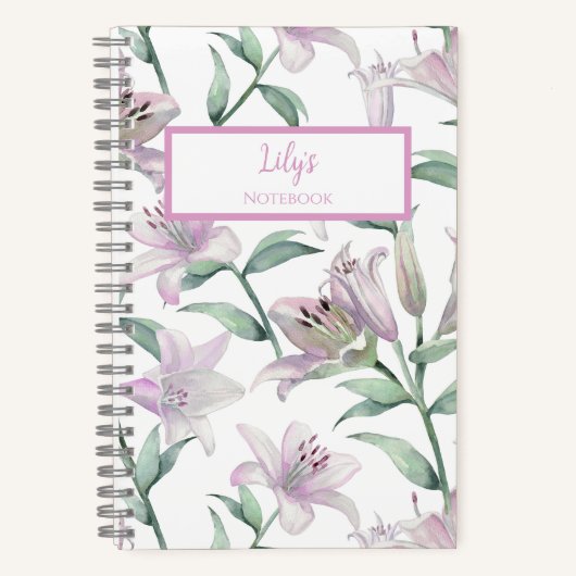 Pink Lillies Personalized Journal Notebook ノートブック (正面)