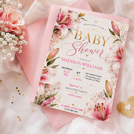 Pink Lily Baby Shower Invitation 招待状