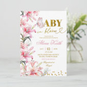 Pink Lily Floral Butterfly Baby in Bloom Invitatio 招待状 (スタンド正面)