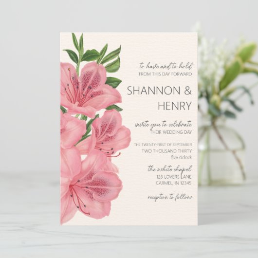 Pink Lily Floral Modern Wedding Invitation 招待状 (スタンド正面)