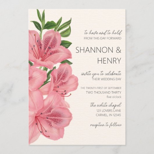 Pink Lily Floral Modern Wedding Invitation 招待状 (正面)