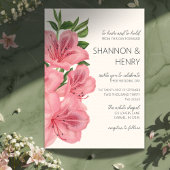 Pink Lily Floral Modern Wedding Invitation 招待状