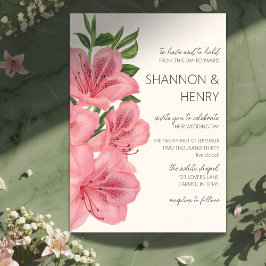 Pink Lily Floral Modern Wedding Invitation 招待状