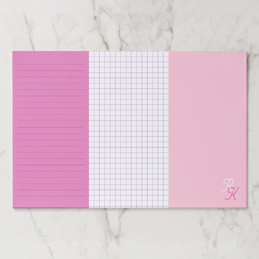 Pink Lined Grid & Blank Monogrammed ペーパーパッド (正面)