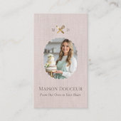 Pink Linen Elegant Chic Bakery Gold Whisk Photo  名刺 (正面)