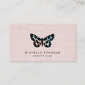 Pink Linen Watercolor Butterfly Logo Elegant 名刺 (正面)