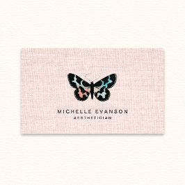 Pink Linen Watercolor Butterfly Logo Elegant 名刺