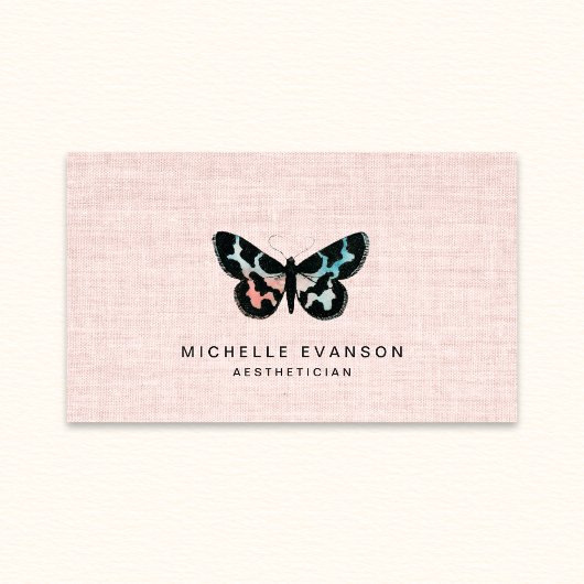 Pink Linen Watercolor Butterfly Logo Elegant 名刺