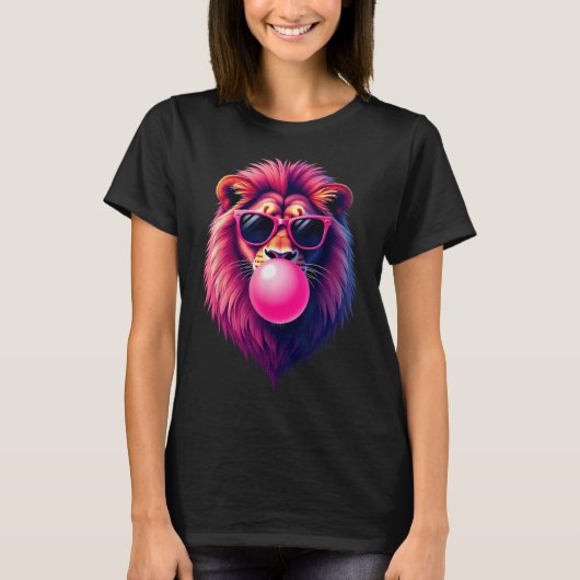 Pink Lion Blowing Bubble Gum Tシャツ (正面)
