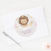 Pink lion girl baby shower ラウンドシール (封筒)