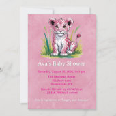 Pink Lion Girl Baby Shower 招待状 (正面)