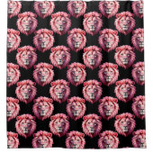 Pink Lion Head Animal Pattern Design - Black  シャワーカーテン (正面)