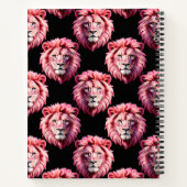 Pink Lion Head Animal Pattern Design - Black ノートブック (裏面)
