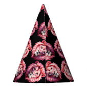 Pink Lion Head Animal Pattern Design - Black  パーティーハット (裏面)