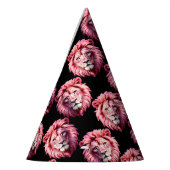 Pink Lion Head Animal Pattern Design - Black  パーティーハット (左)