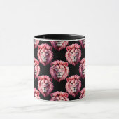 Pink Lion Head Animal Pattern Design - Black  マグカップ (中央)