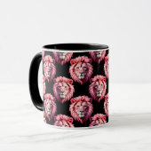 Pink Lion Head Animal Pattern Design - Black  マグカップ (正面左)