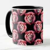 Pink Lion Head Animal Pattern Design - Black  マグカップ