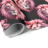 Pink Lion Head Animal Pattern Design - Black  ラッピングペーパー (ロールコーナー)