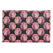 Pink Lion Head Animal Pattern Design - Black 枕カバー (裏面)