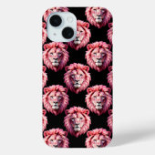 Pink Lion Head Animal Pattern Design - Black  Case-Mate iPhoneケース (裏面)