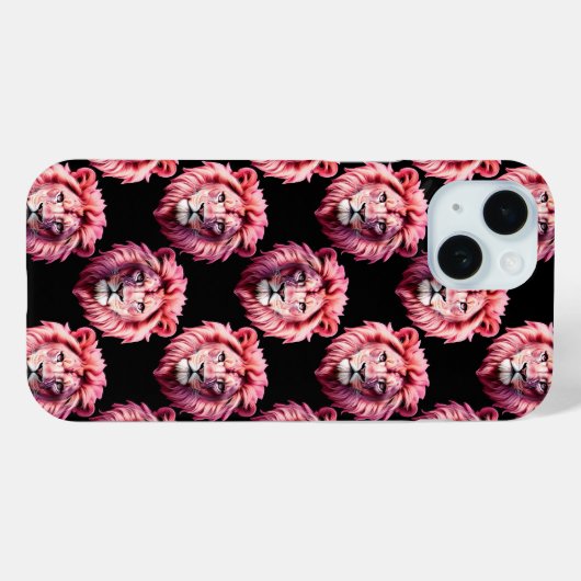 Pink Lion Head Animal Pattern Design - Black  Case-Mate iPhoneケース (裏面 (横))